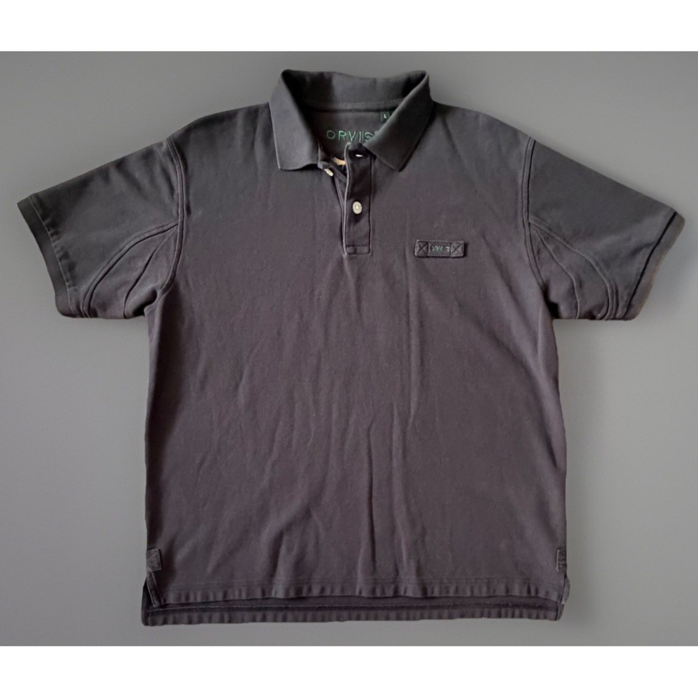 Orvis Short Sleeve Collared Golf Polo Shirt Black Embroidered Logo Large JBHS